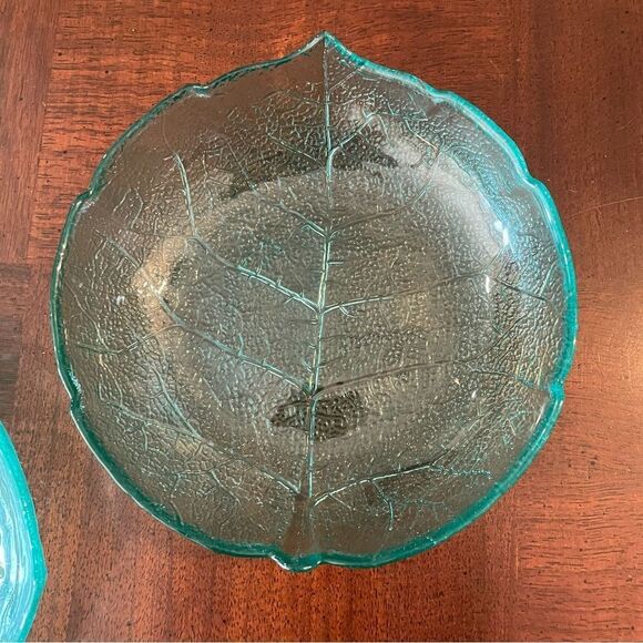 5.5" Arcoroc Teal Aspen Leaf Small Side Dessert Plate Dish Berry Bowls - Picture 7 of 9